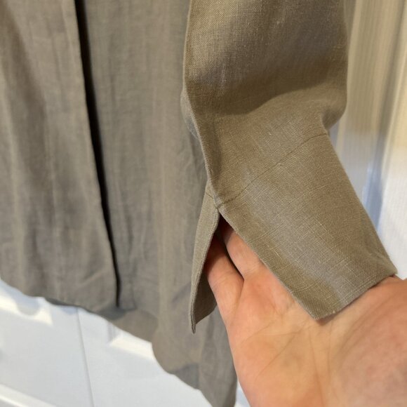 Robin Lane Womens Jacket Tan Linen Knee Length Sz 1 S Lagenlook Minimalist - Picture 3 of 11